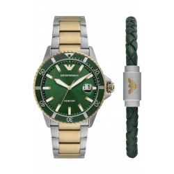  Ρολόι Emporio Armani Diver Σετ Ρολόι Βραχιόλι Πρασινο Ασημί/Χρυσό