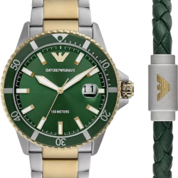  Ρολόι Emporio Armani Diver Σετ Ρολόι Βραχιόλι Πρασινο Ασημί/Χρυσό